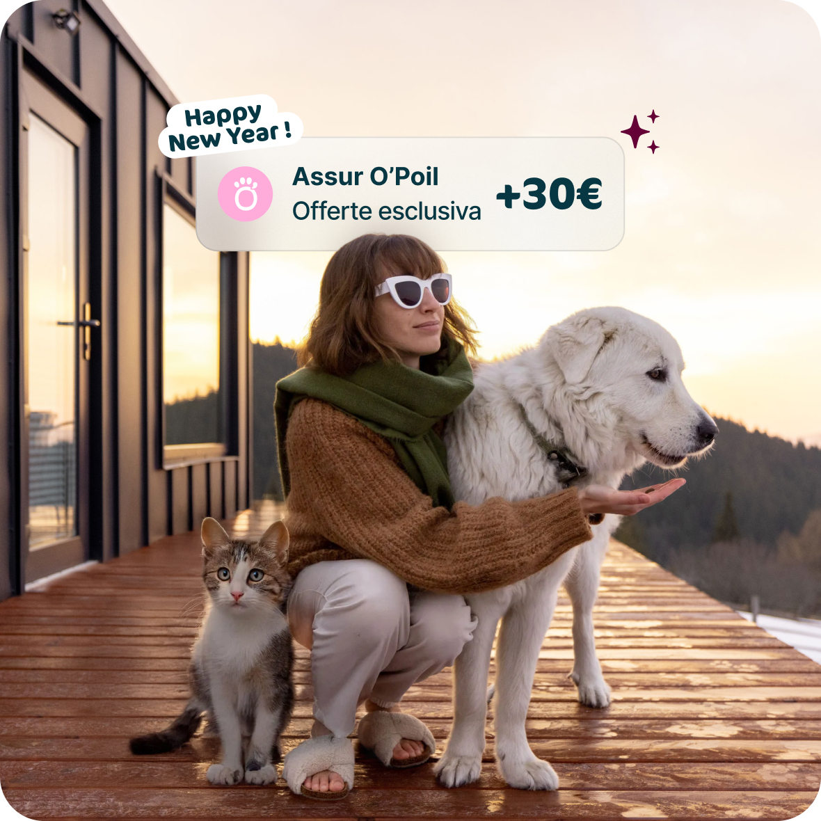 Una donna che gioca con il suo gatto assicurato ad Assur O'Poil