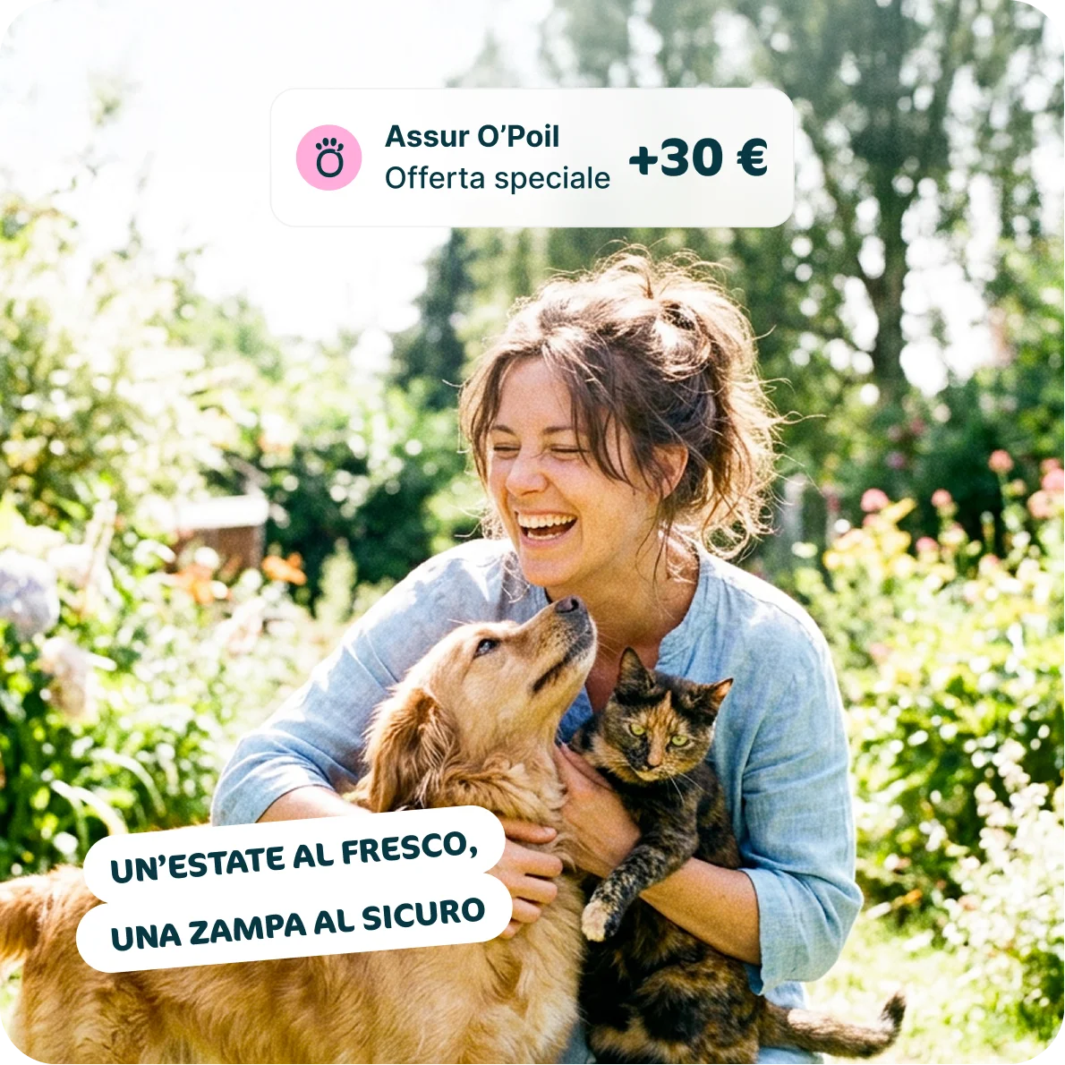 Una donna con un cane e un gatto assicurati con Assur O'Poil